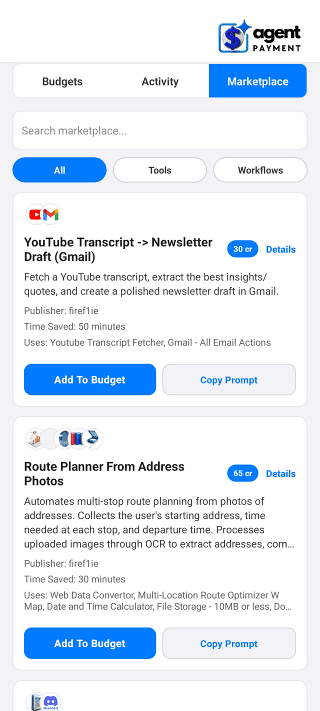 Marketplace screen