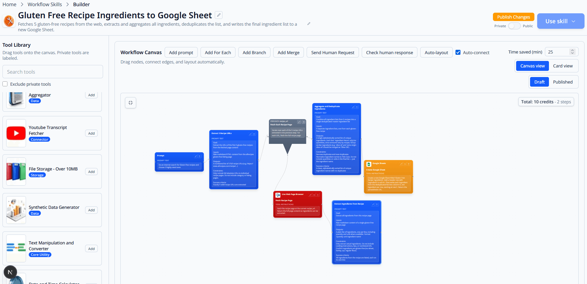 Workflow builder with branching logic and multiple tool integrations